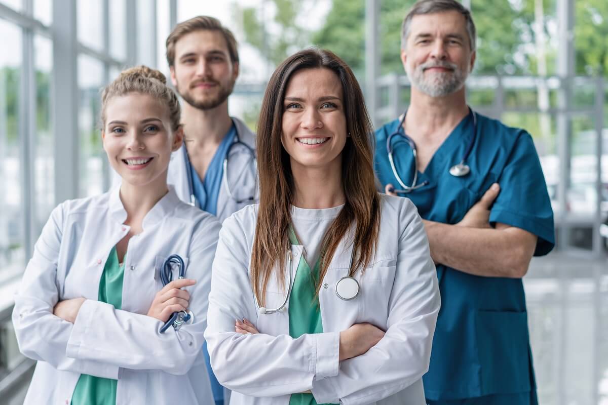 Team of Male and Female Healthcare Professionals in Hospital