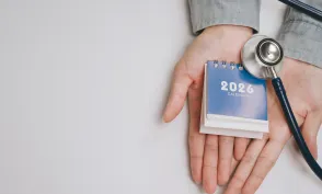 2026 calendar with stethoscope on open hand