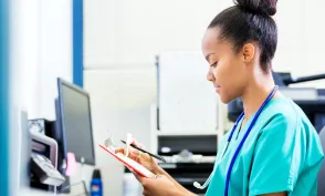Nurse working at a computer