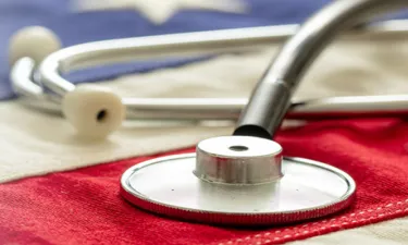 Stethoscope on US Flag in Minneapolis Nursing School