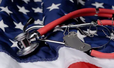 Stethoscope on US Flag in Minneapolis Nursing School