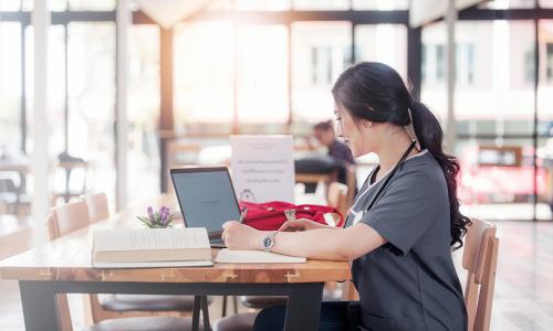 Health Science Student in Library 