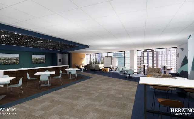 Student common area in new Herzing University campus in Sandy Springs