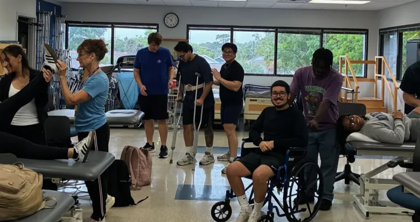 Physical therapist assistant students at Orlando campus participating in classroom exercises