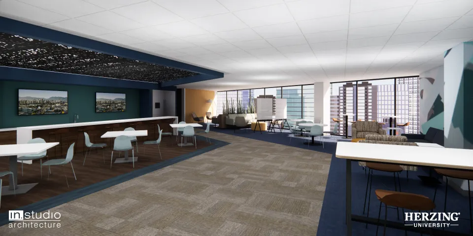 Student common area in new Herzing University campus in Sandy Springs