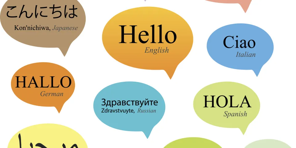 Bubbles containing the expression hello in several different languages
