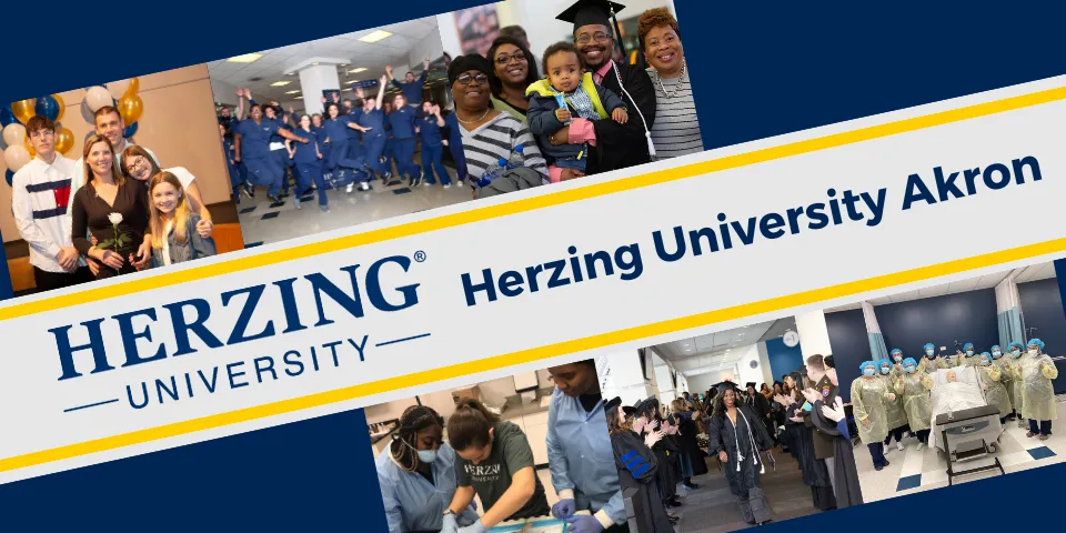 Pictures of the Herzing University Akron campus with students, faculty, and alum.